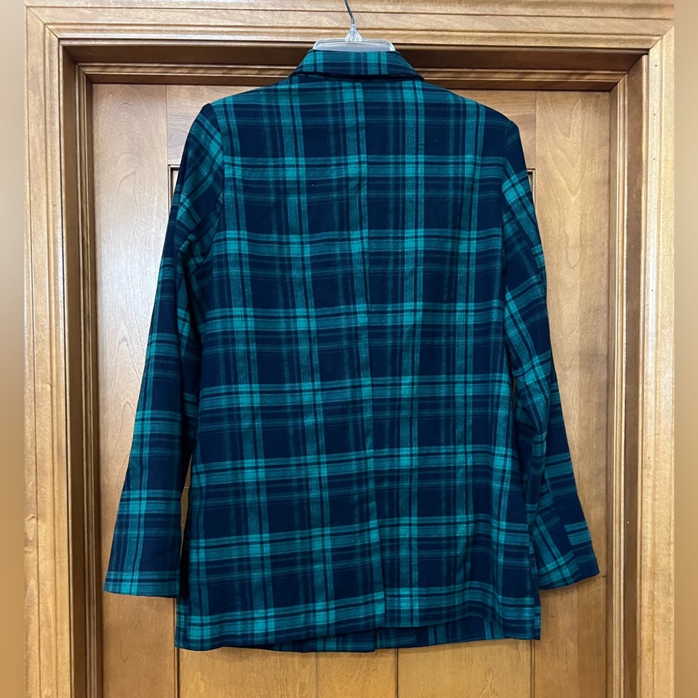 TCEC Plaid Blazer Size Medium Green and Blue Shoulder Pads Holiday Christmas - Picture 4 of 8